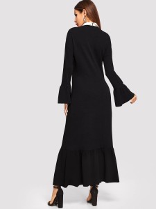 Contrast Collar Flounce Hem Dress