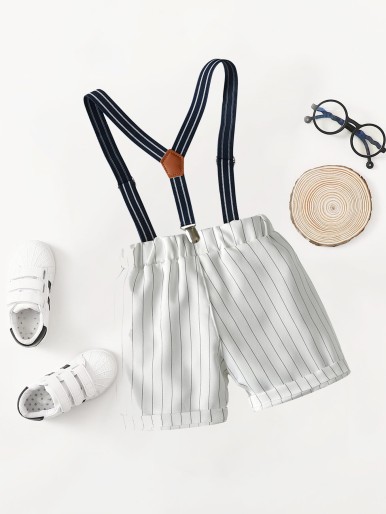 Toddler Boys Striped Suspender Shorts