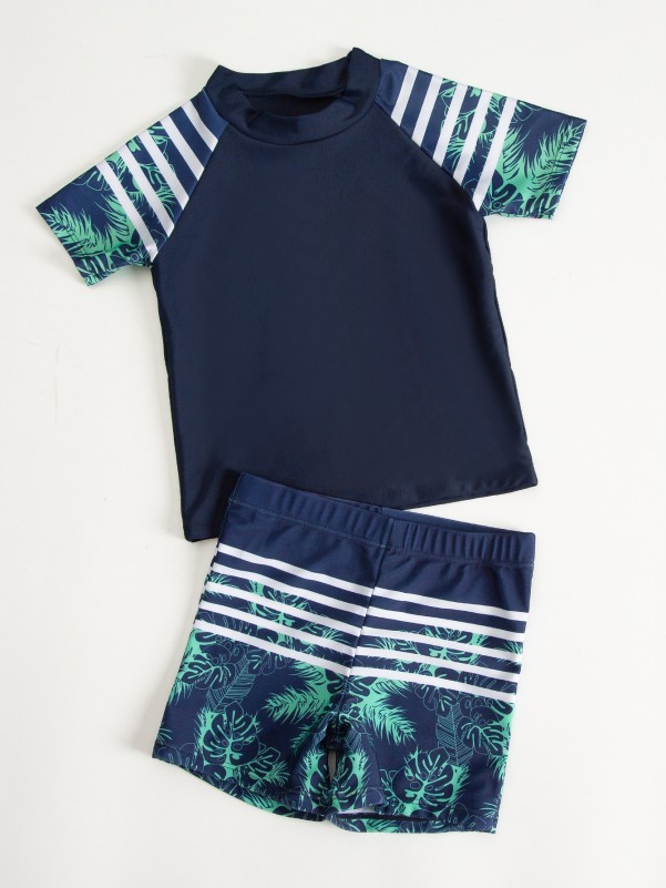 Boys Tropical Print Two Piece Swimsuit