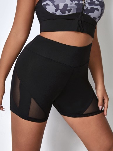 Plus Mesh Panel Sports Shorts