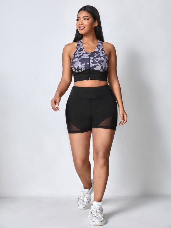 Plus Mesh Panel Sports Shorts