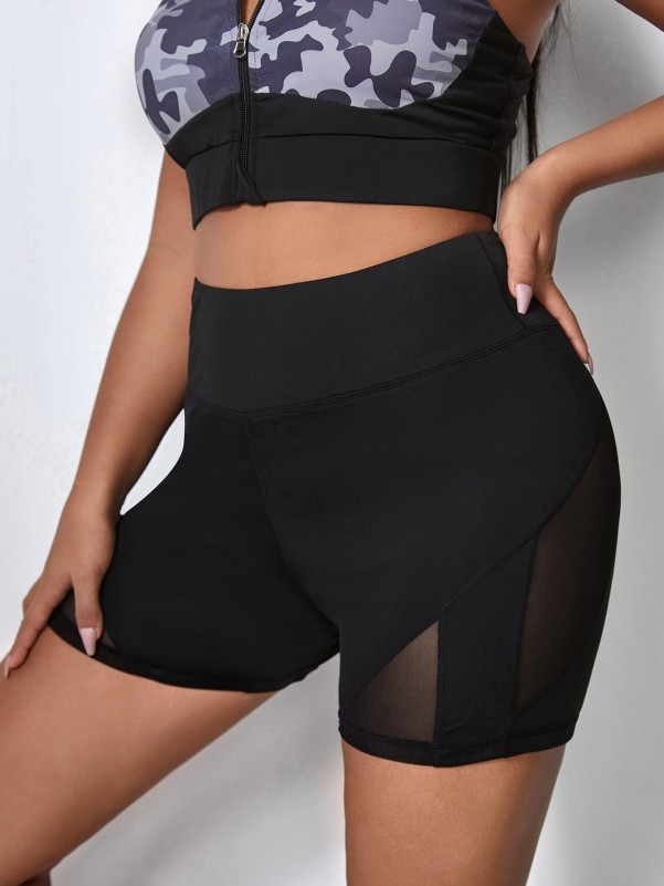 Plus Mesh Panel Sports Shorts