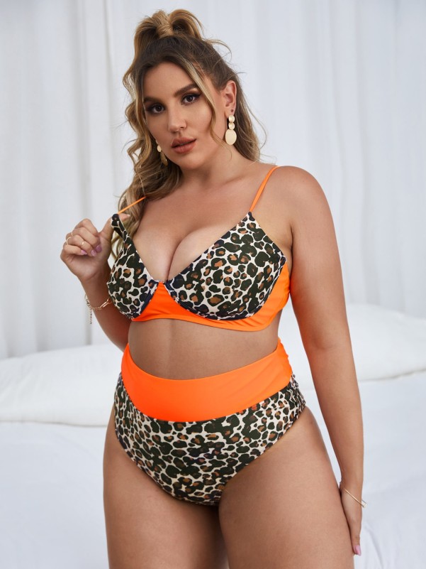 Plus Leopard High Waisted Bikini Swimsuit