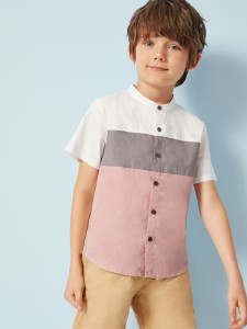 Boys Stand Collar Cut And Sew Shirt