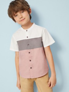 Boys Stand Collar Cut And Sew Shirt