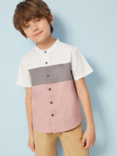 Boys Stand Collar Cut And Sew Shirt