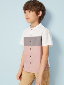 Boys Stand Collar Cut And Sew Shirt