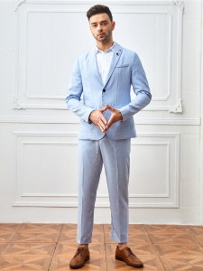 Men Flap Detail Striped Blazer & Tailor Pants Set