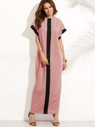 Contrast Panel Cocoon Full Length Dress
