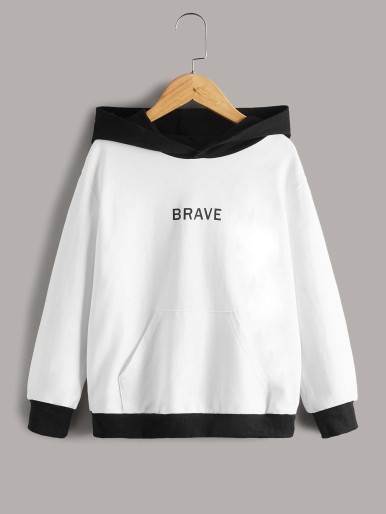 Boys Contrast Panel Letter Graphic Drop Shoulder Hoodie