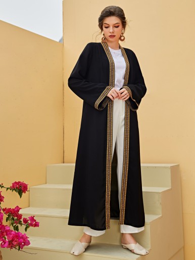 Contrast Binding Longline Abaya