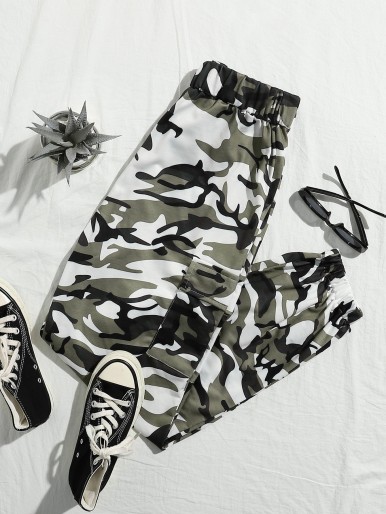 Plus Camo Print Cargo Pants