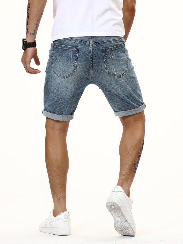 Men Cat Whiskers Washed Denim Shorts