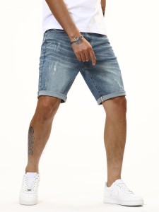 Men Cat Whiskers Washed Denim Shorts