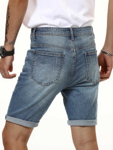 Men Cat Whiskers Washed Denim Shorts