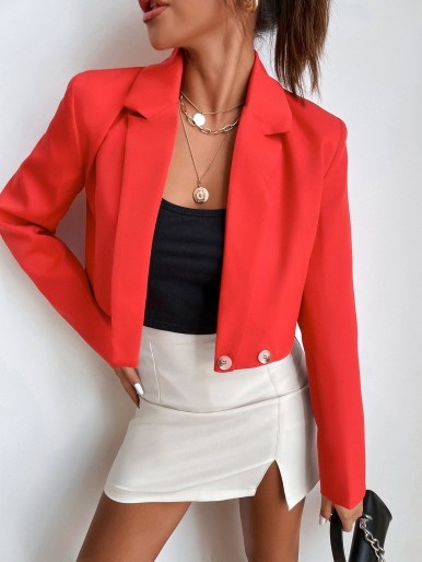 Lapel Collar Double Button Crop Blazer