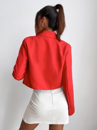 Lapel Collar Double Button Crop Blazer