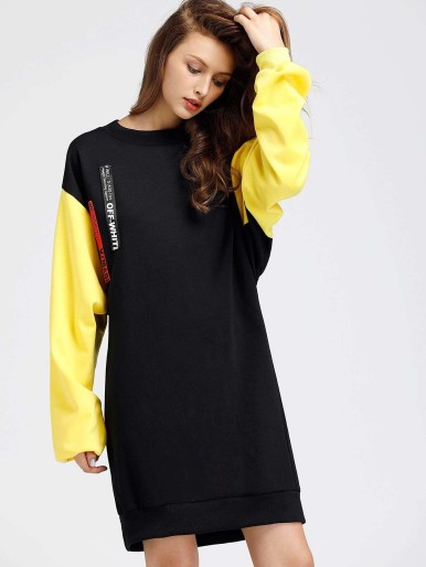 Contrast Sleeve Strap Detail Sweatshirt Dress