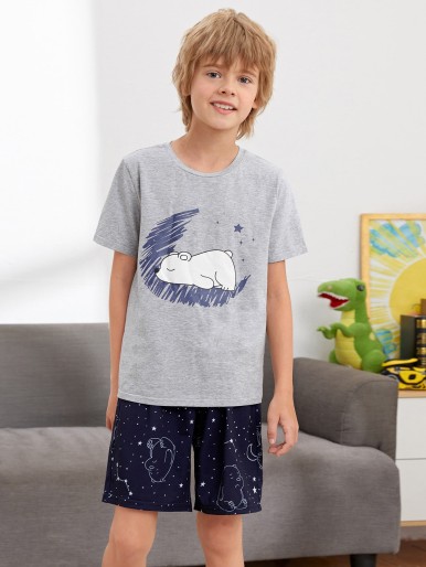 Boys Cartoon Graphic Top & Galaxy Shorts PJ Set