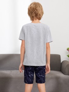 Boys Cartoon Graphic Top & Galaxy Shorts PJ Set