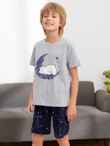 Boys Cartoon Graphic Top & Galaxy Shorts PJ Set