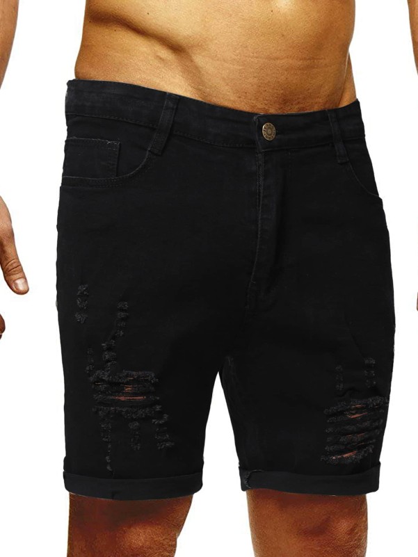 Men Ripped Button Fly Denim Shorts