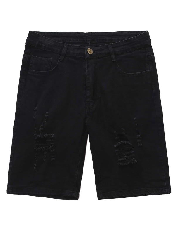 Men Ripped Button Fly Denim Shorts