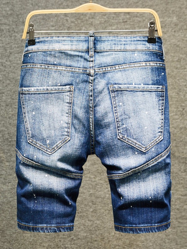 Men Letter Patched Washed Ripped Denim Shorts