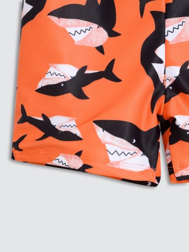 Boys Shark & Letter Print Two Piece Swimsuit