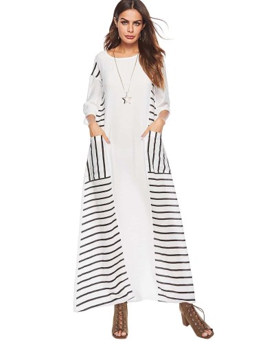 Contrast Stripe Pocket Longline Dress