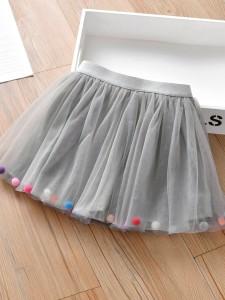 Toddler Girls Pom Pom Mesh Skirt