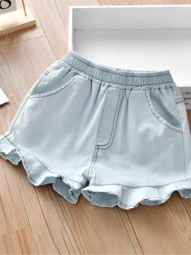 Toddler Girls Ruffle Hem Denim Shorts