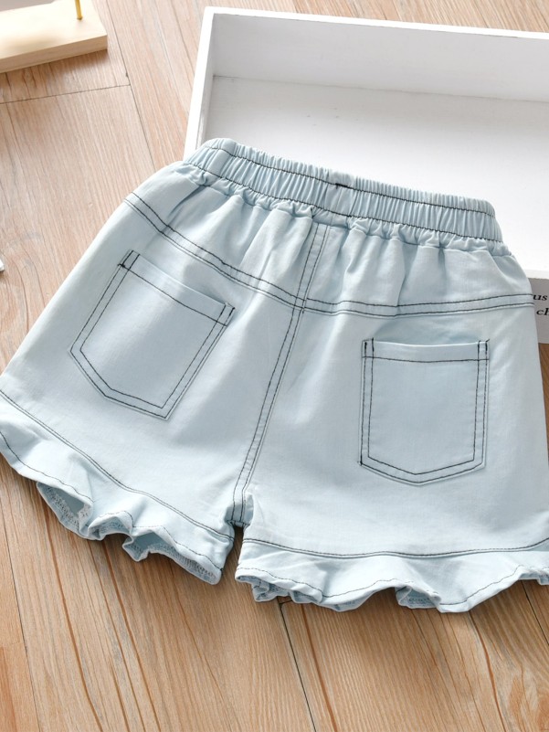 Toddler Girls Ruffle Hem Denim Shorts