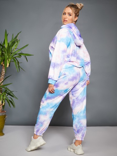 Plus Tie Dye Hoodie & Pants Sports Set