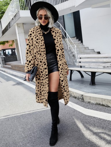 Dalmatian Print Fuzzy Coat Without Belt