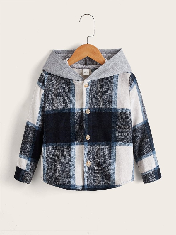 Toddler Boys Plaid Tweed Hooded Shirt