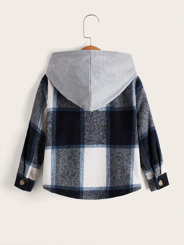 Toddler Boys Plaid Tweed Hooded Shirt