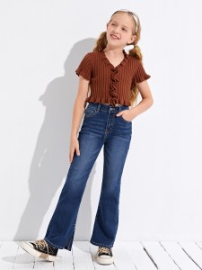 Girls Raw Wash Flare Jeans