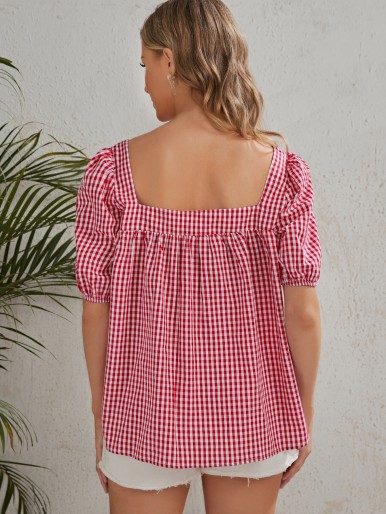 Maternity Puff Sleeve Gingham Top