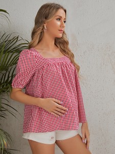 Maternity Puff Sleeve Gingham Top