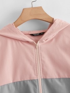 Plus Colorblock Zip Up Hooded Sports Jacket