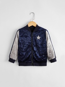 Toddler Boys Colorblock And Star Patched Velvet Bomber Jacket