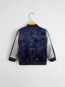 Toddler Boys Colorblock And Star Patched Velvet Bomber Jacket