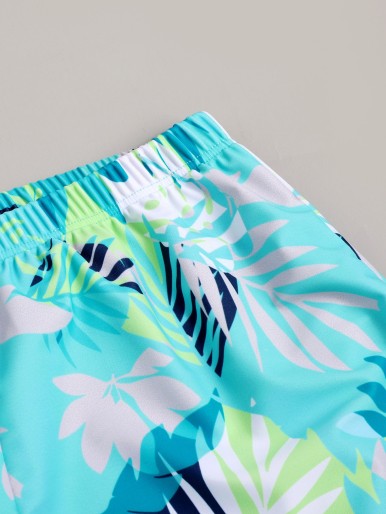 Boys Plant Print Swim Trunks