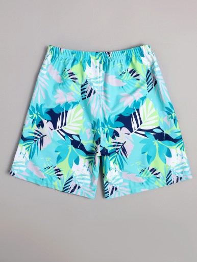 Boys Plant Print Swim Trunks