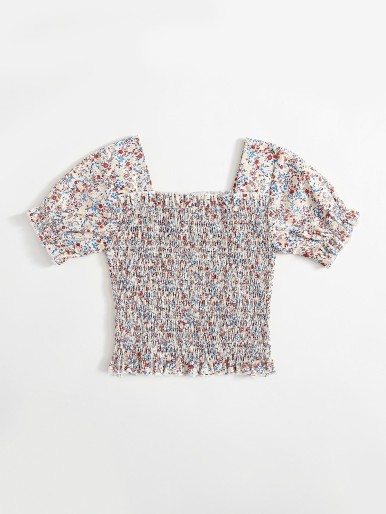 Toddler Girls Ditsy Floral Print Shirred Blouse