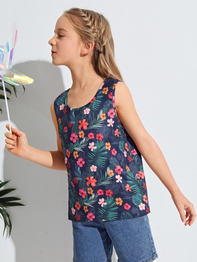 Girls Tropical & Floral Print Tank Top