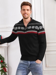 Men Christmas Geo Pattern Half Zip Sweater