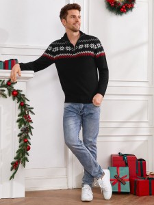 Men Christmas Geo Pattern Half Zip Sweater