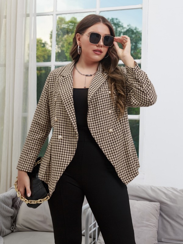 Plus Houndstooth Print Blazer